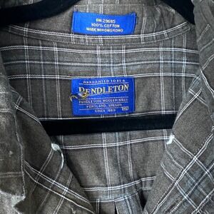 Pendleton Mens XL Brown Blue Plaid Cotton Button Down Shirt Long Sleeve